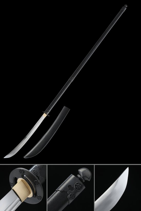 1060 Carbon Steel Japanese Naginata - Black Hardwood Saya, Full Tang, Hand Forged Polearm