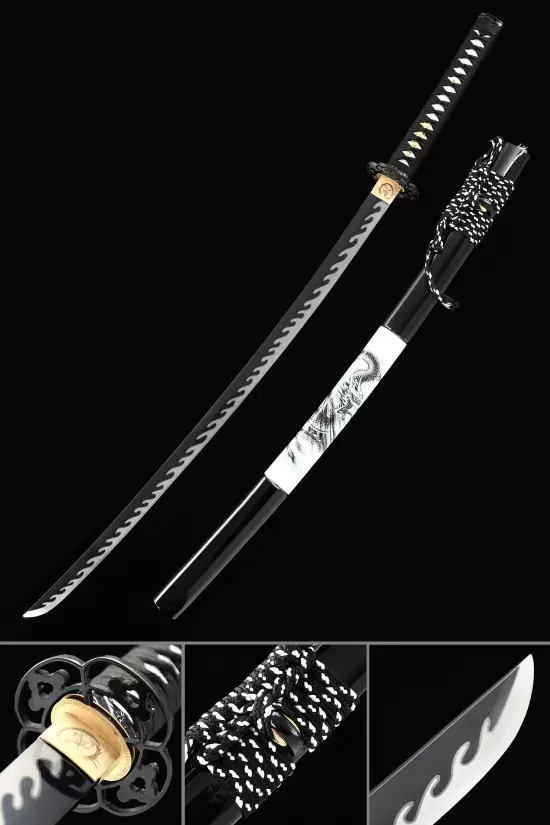 Handmade Japanese Samurai Sword Full Tang With Black Blade