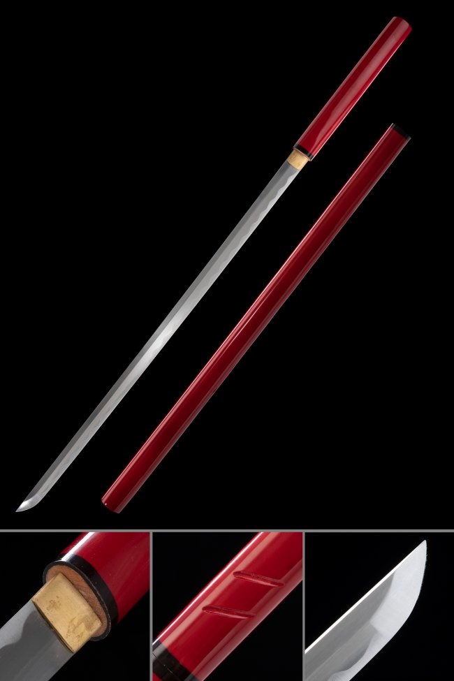 Zatoichi Stick Sword 1060 Carbon Steel Blade with Red Piano Lacquer Hardwood Saya - Shirasaya Style