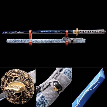 Handmade High Manganese Steel Blue Blade And  Lightning Theme Sharpened Japanese Ninjato Ninja Sword