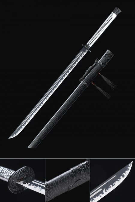 Straight Sword, Handmade Japanese Ninjato Sword High Manganese Steel With Black Blade