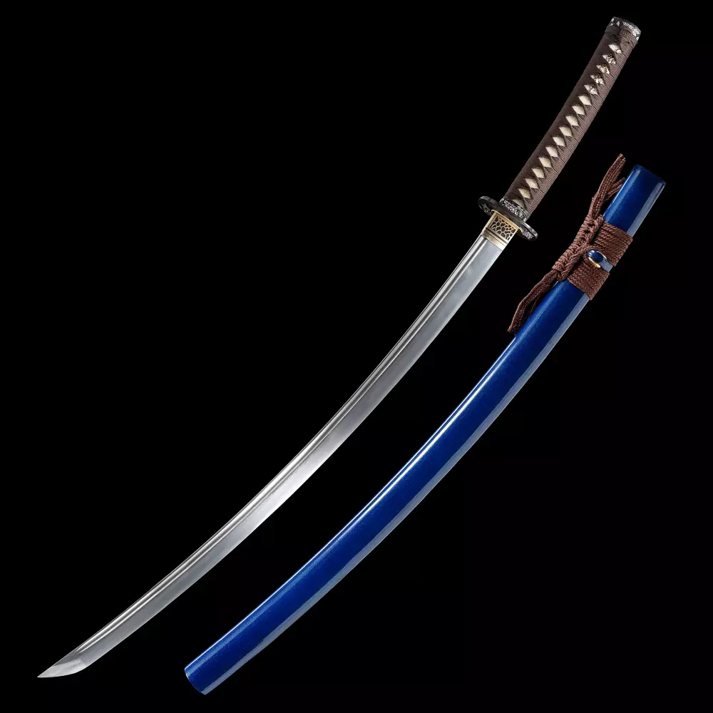 Blue Katana | Damascus Steel Katana with Blue Piano Lacquer Saya