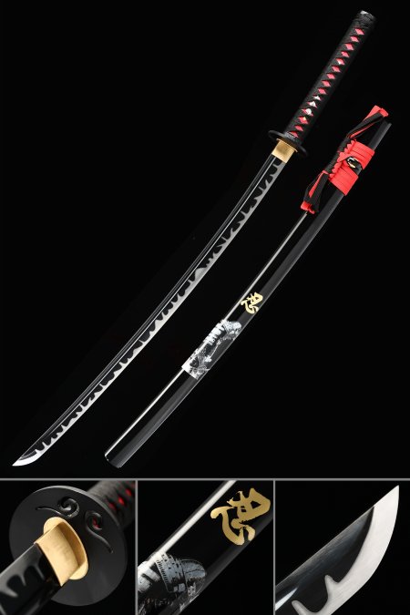 Handmade Japanese Samurai Sword High Manganese Steel With Black Blade And Scabbard
