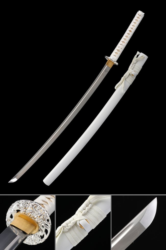 Spring Steel Japanese Katana - TK Classic Series Silver Deer with White Saya and Copper Fittings