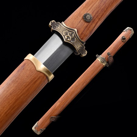 Handmande Pattern Steel Chinese Han Dynasty Sword With Rosewood Scabbard