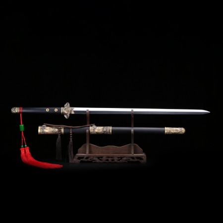 Handmade Blackwood Flower Theme Damascus Steel Song Dynasty Chinese Swords