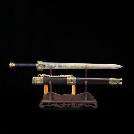 Chinese Straight Sword, Handmade Chinese Double Edged Sword Damascus Steel Han Dynasty