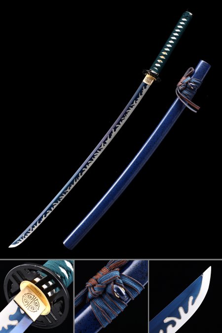 Blue Sword, Handmade Japanese Samurai Sword High Manganese Steel With Blue Blade And Scabbard