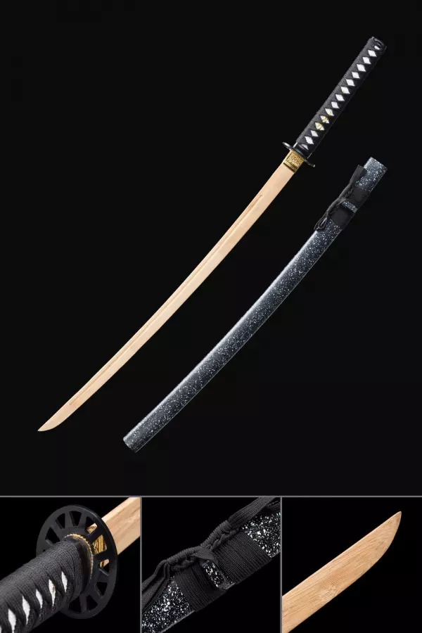 Handmade Natural Wooden Blade Bokken Practice Katana Samurai Sword With Black Scabbard