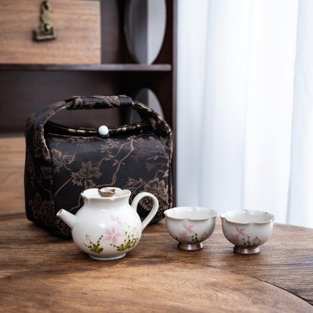 Portable Ceramic Tea Set With Elegant Floral Design