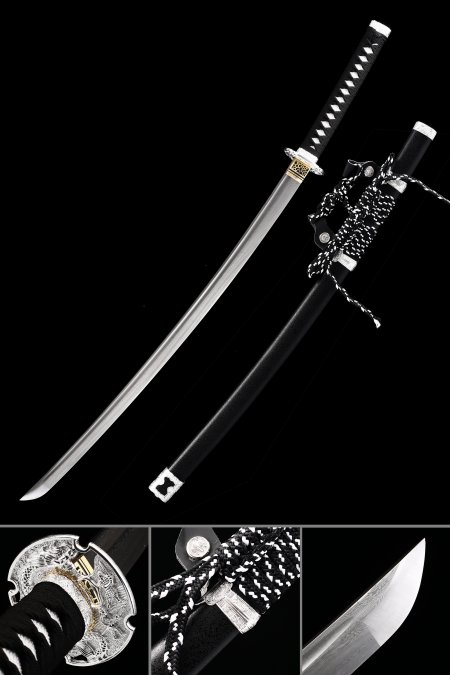 Handgefertigtes Japanisches Tachi Odachi Schwert Aus Damaststahl Mit Schwarzer Scheide