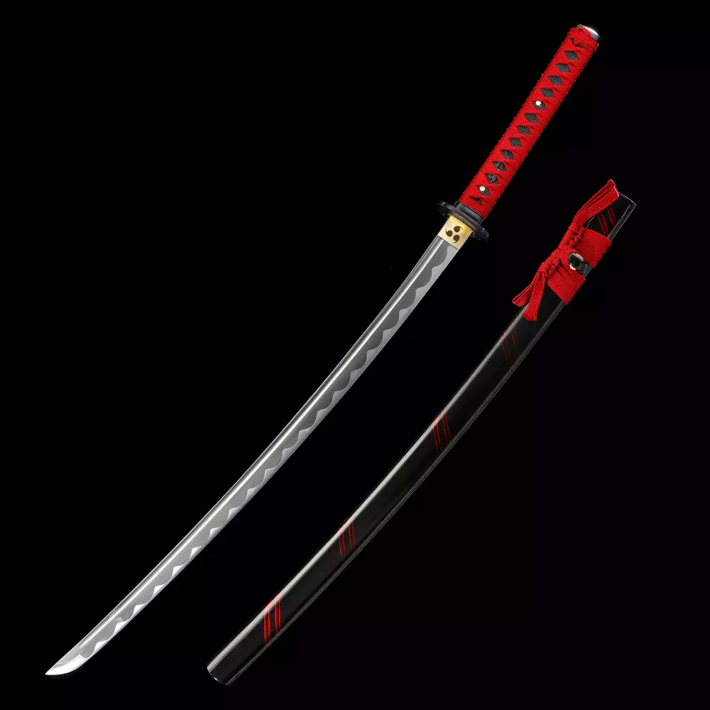Red Handle Katana | 1045 Carbon Steel Katana with Red Tsuka, Black