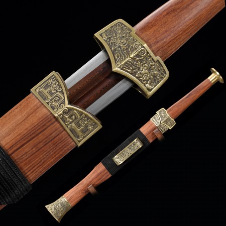 High-performance Pattern Steel Red Blade Chinese Han Dynasty Sword With Rosewood Scabbard