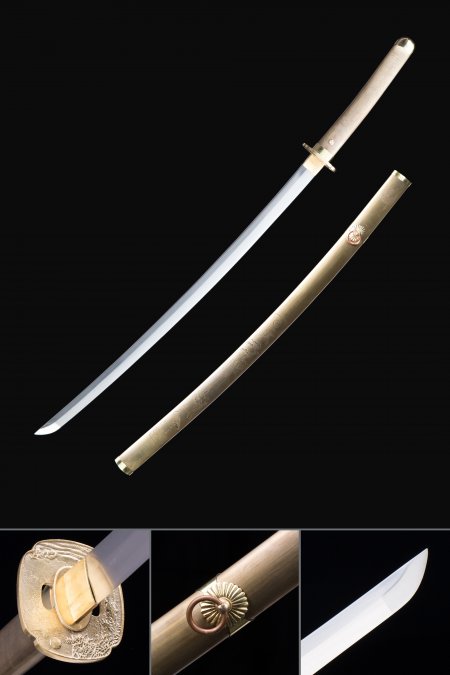 Handmade Japanese Samurai Sword High Manganese Steel With Bronze Copper Scabbard And Handle