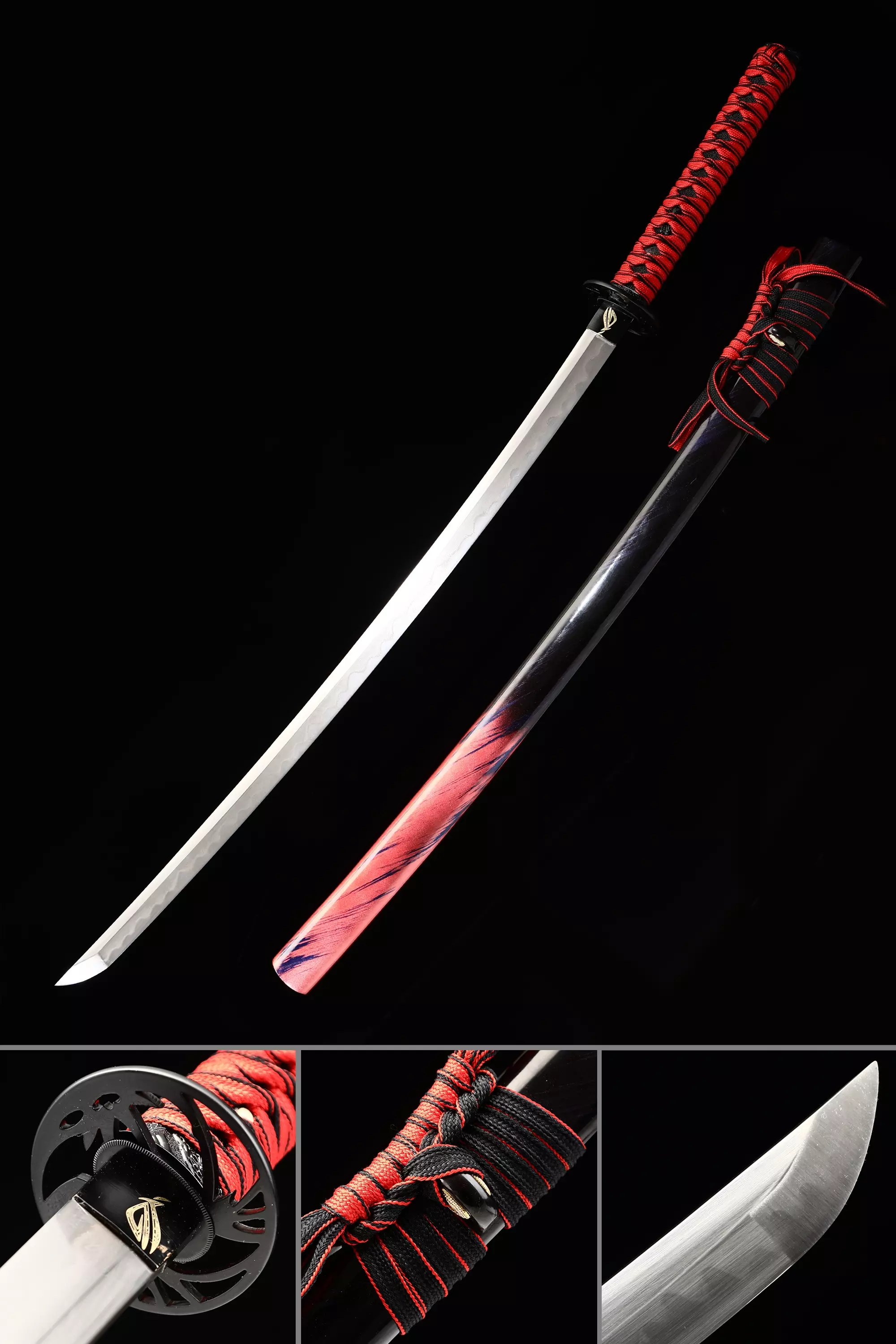 Black And Red Katana | Handmade Japanese Katana Sword With Black And ...