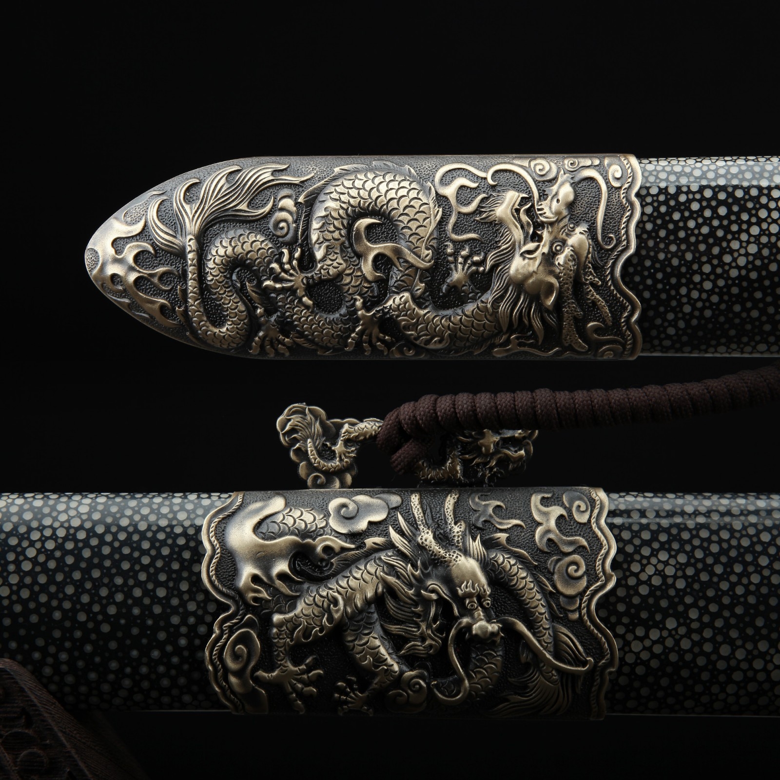 Jian Sword | Handmade Black Rayskin Chinese Dragon Theme Damascus Steel ...