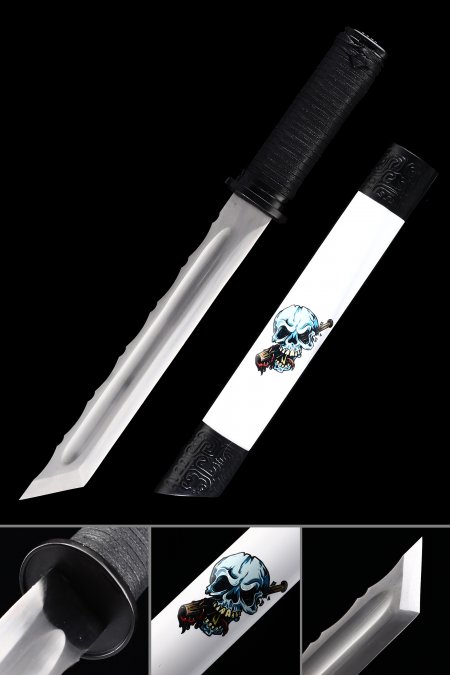 Handmade High Manganese Steel Real Japanese Hamidashi Tanto Sword With White Scabbard