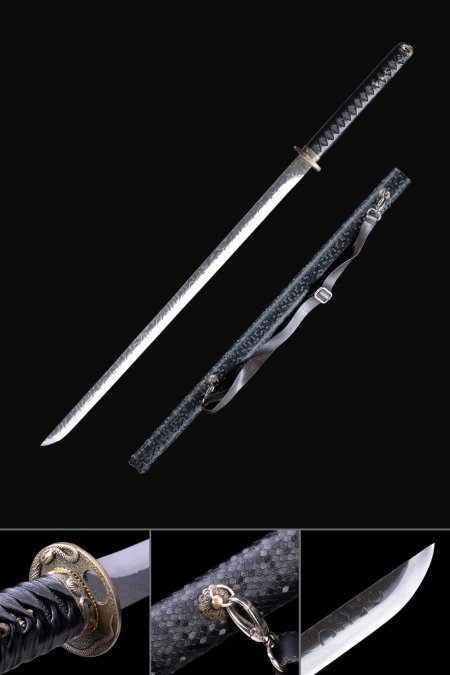 Handmade Stainless Steel Straight Blade Chokuto Japanese Ninjato Ninja Swords With Black Scabbard