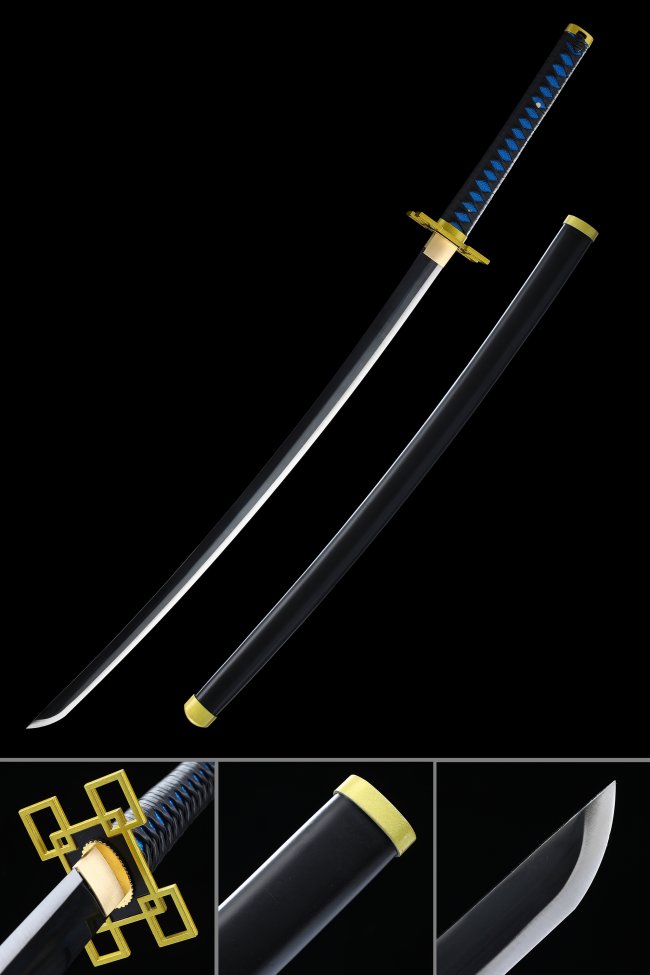 Muichiro Sword - Kimetsu No Yaiba Mist Hashira Nichirin Replica, 1045 Carbon Steel, Rectangular Tsuba