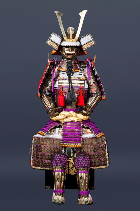 Handmade Oda Clan Kachi Brown And Purple Japanese Samurai Armor, Life Size Yoroi