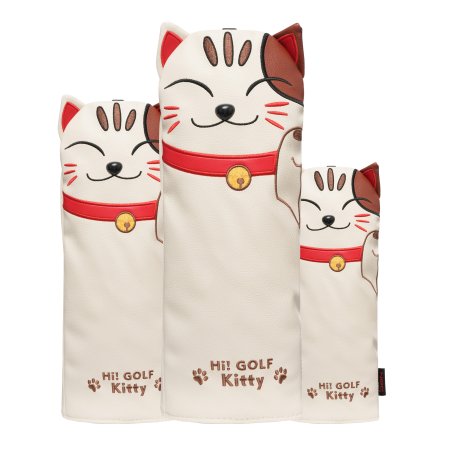 Lucky Cat Golf Wood Headcovers Set - Cream White