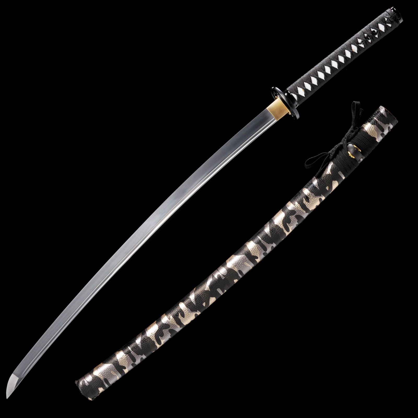 Handmade Carbon Steel Real Japan Katana Samurai Sword With Camo Leather Scabbard Handmadekatana 1172