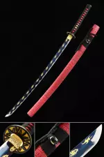 Handmade Japanese Samurai Sword High Manganese Steel With Blue Blade And Red Scabbard