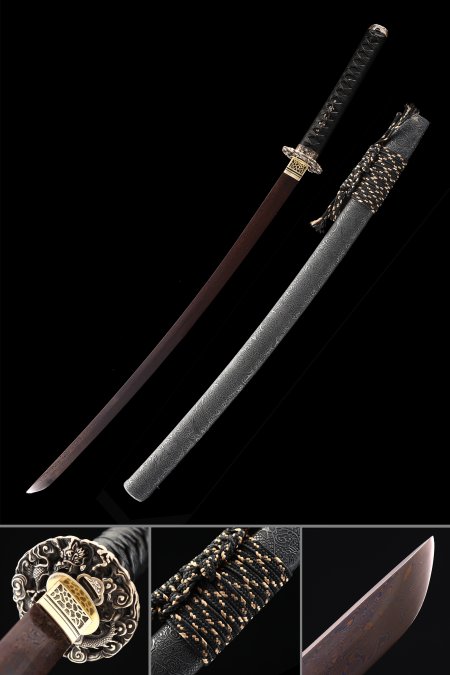 Japanese Sword, Handmade Katana Sword 1000 Layer Folded Steel With Red Blade And Black Scabbard