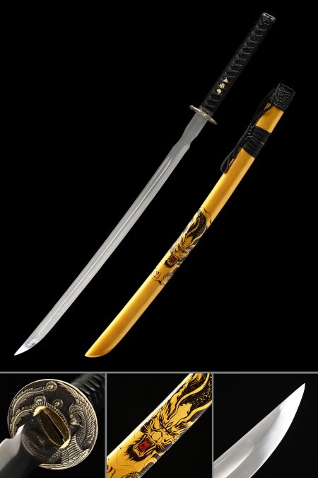 Handmade Japanese Katana Sword 1095 Carbon Steel  With Yellow Scabbard