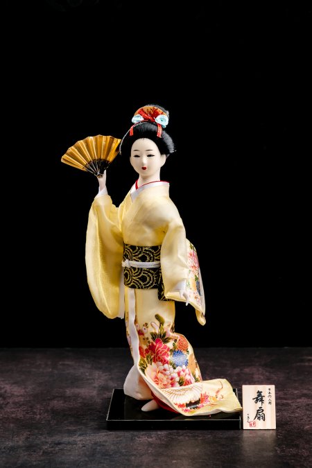Authentic Japanese Geisha Doll With Yellow Kimono