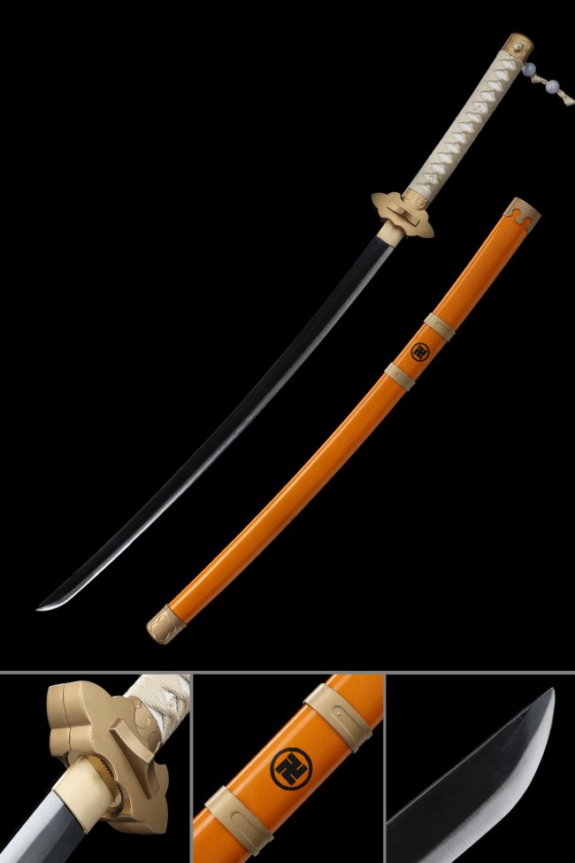 Blue Exorcist Rin Okumura Katana Replica in 1060 Carbon Steel with Orange Hardwood Saya and Gold Tsuba