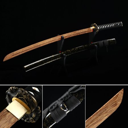 Handmade Wooden Katana Sword With Black Scabbard