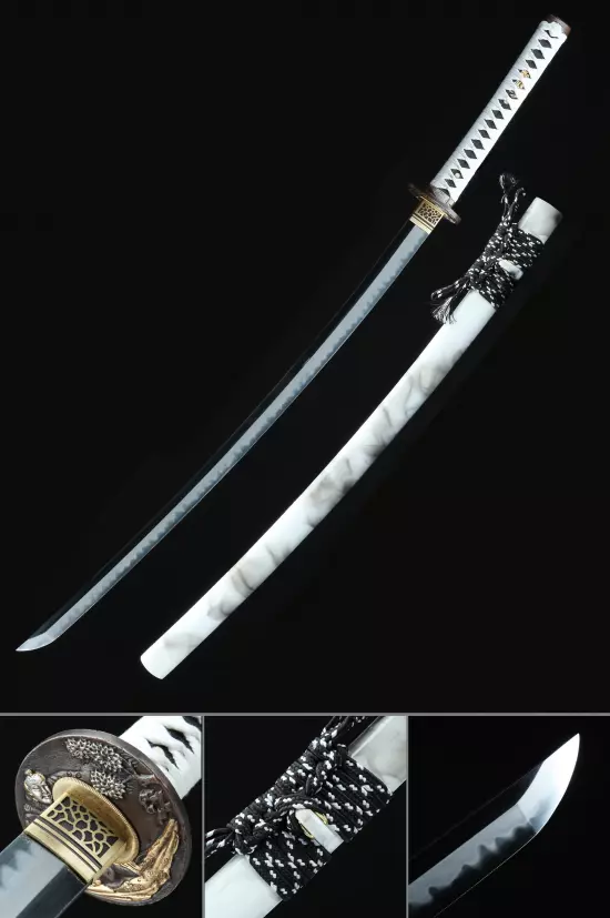 Handmade Japanese Katana Sword T10 Carbon Steel With White Scabbard