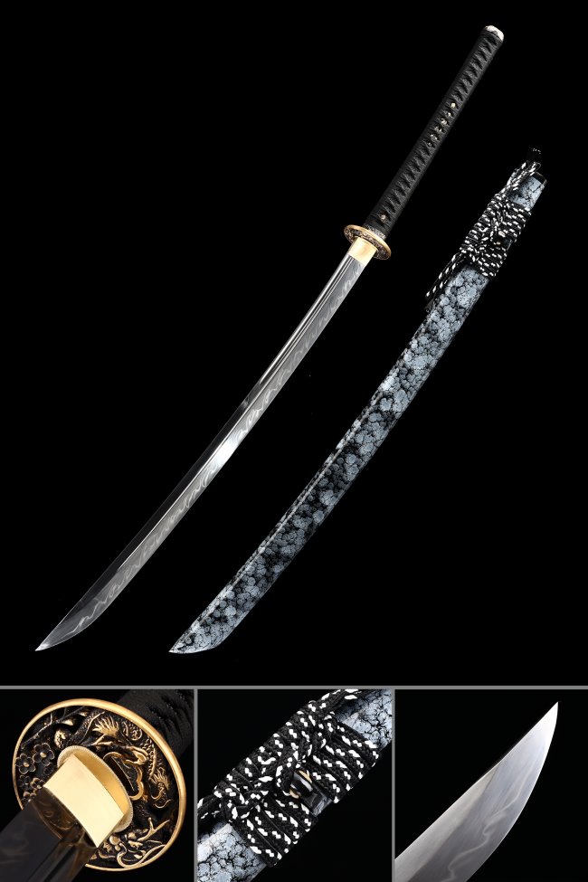 T10 Clay Tempered Naginata - Handcrafted Folded Steel, Real Hamon, Blue Saya, 118cm