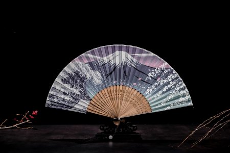 Japanese Folding Silk Fan With Bamboo Frame For Home Decoration