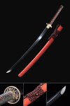 Handmade Japanese Katana Sword T10 Carbon Steel With Black Blade And Red Saya