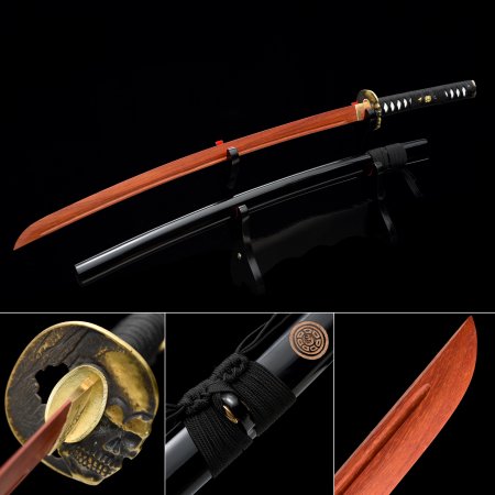 Handmade Rosewood Blunt Unsharpened Blade Katana Samurai Sword With Musashi Tsuba