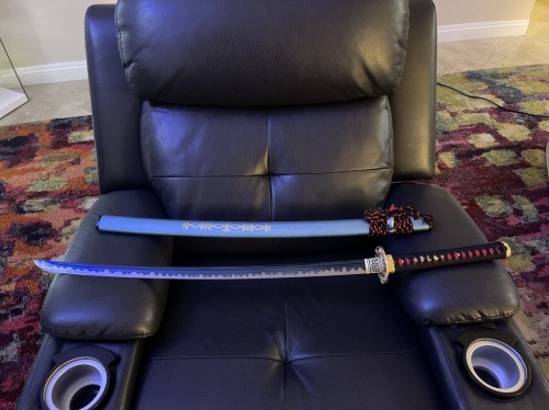 Handmade Japanese Samurai Sword 1060 Carbon Steel With Blue Blade And Scabbard