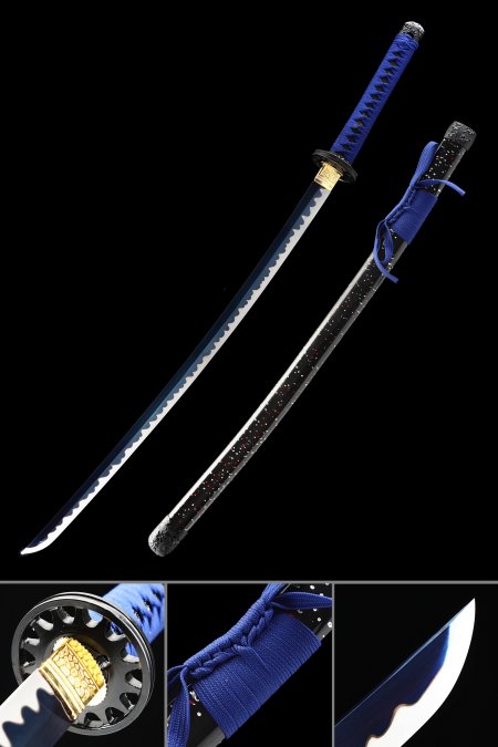 Handmade Japanese Katana Sword High Manganese Steel Full Tang With Blue Blade