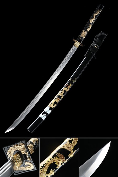 Handmade 1090 Carbon Steel Katana Sword With Dragon-themed Saya