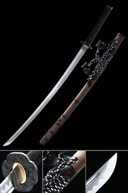 Handmade Full-tang Manganese Steel Tachi Sword With Brown Wengewood Saya