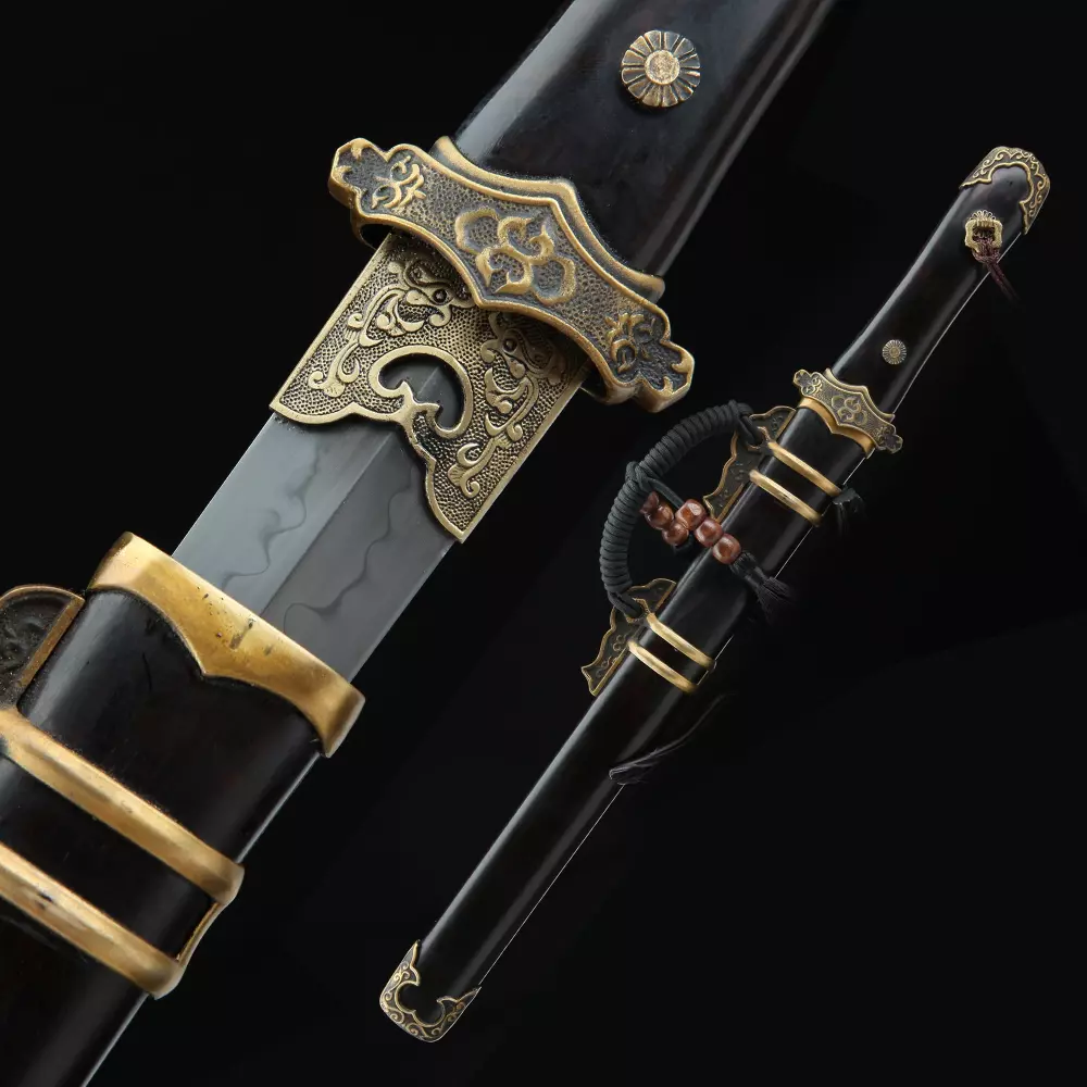 Handmade 1095 Carbon Steel Real Hamon Chinese Short Sword With Ebony Scabbard Dynasty Swords