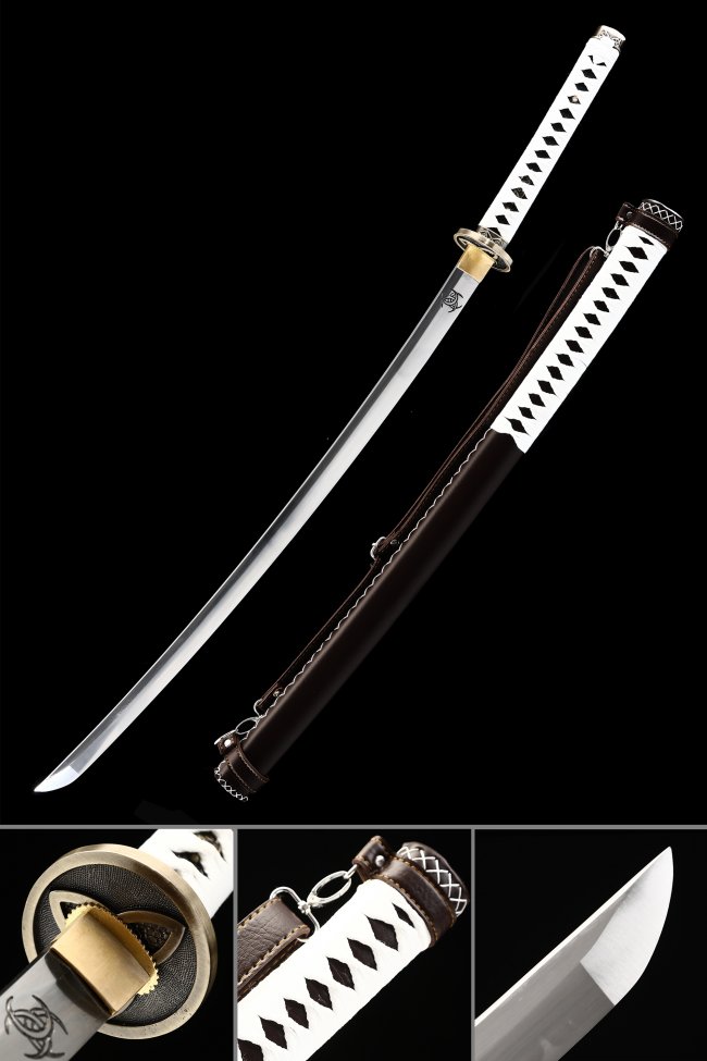 Michonne Inspired Katana - The Walking Dead Replica, 1090 Carbon Steel, Brown Leather Saya