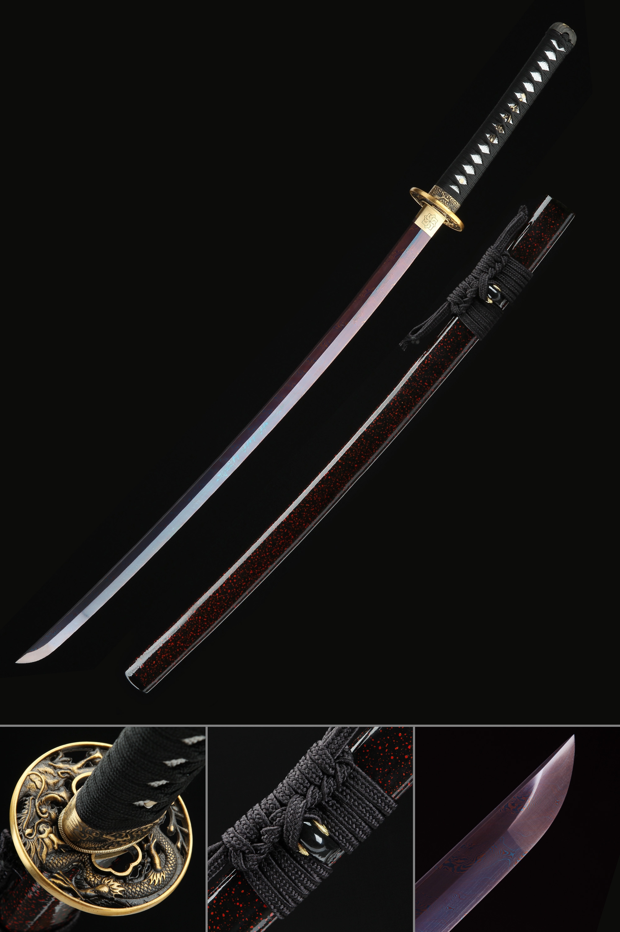 Handmade Japanese Katana Sword Damascus Steel With Purple Blade