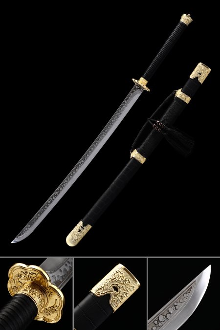 Handmade Chinese Dao Sword Spring Steel Full Tang With Black Scabbard