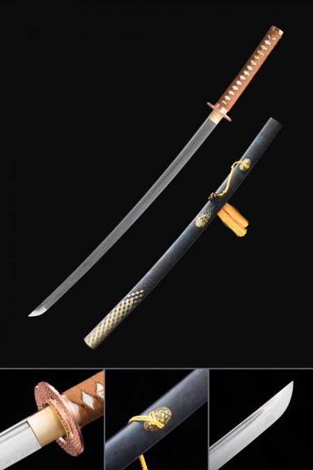 Handmade Japanese Katana Sword Damascus Steel With Copper Saya