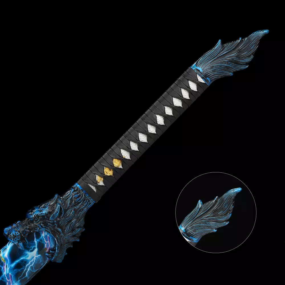Blue Katana  Handmade Japanese Katana Sword With Blue Lightning Blade And  Leopard Tsuba - TrueKatana