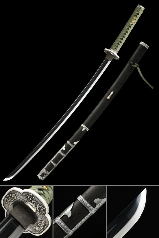 Flower Tsuba 1095 Carbon Steel Katana, Real Hamon, Full Tang & Handcrafted