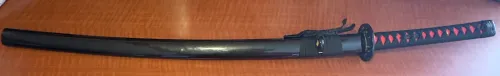 1060 Carbon Steel Katana with Black Dragon Tsuba in Black and Red Cord Wrap - Full Tang Japanese Sword