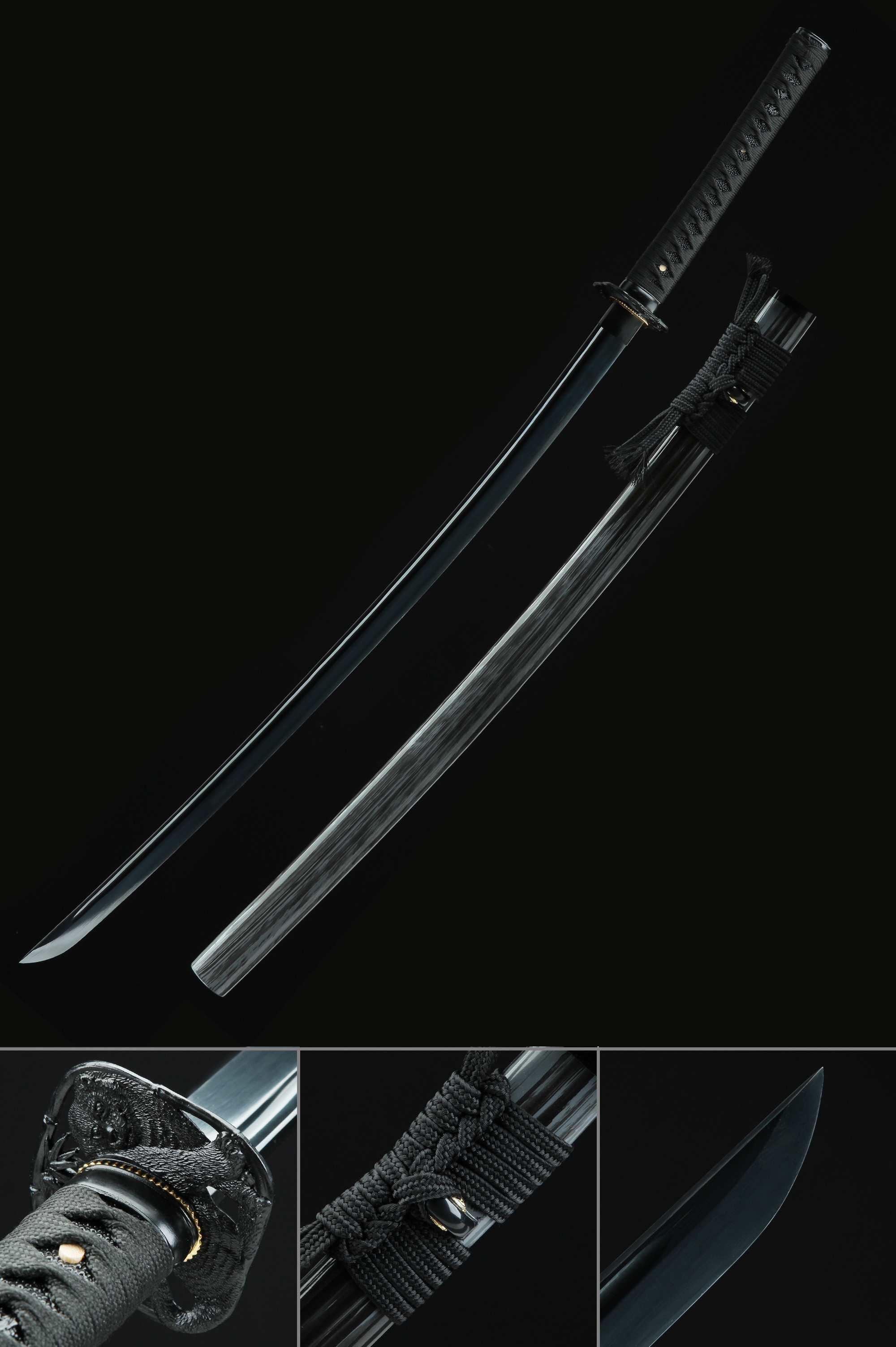 Sabre japonais en métal avec fourreau (Noir) - Machinegun